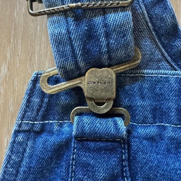 Carhartt Denim Carpenter Dark Blue Jean Overalls Size 34 Workwear Utility Trades - Picture 3 of 11